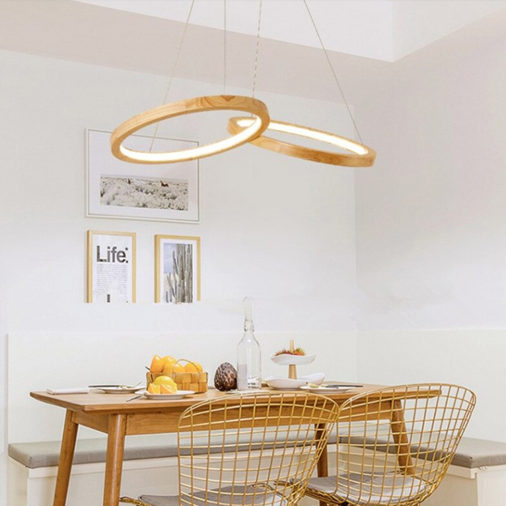 Lustre en bois à LED en cercle Botimi - vue 3 sur 3