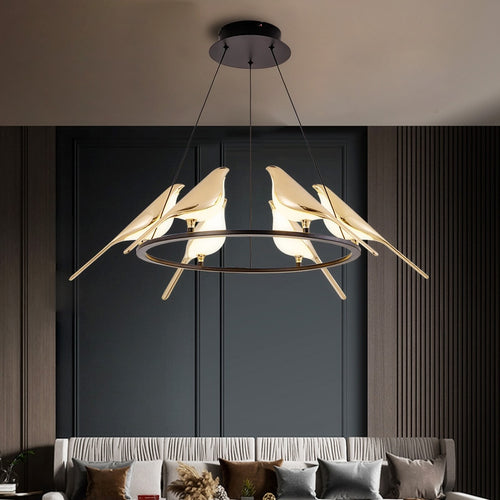 Lustre design LED luxury en forme d'oiseaux dorés Pie - vue 5 sur 9
