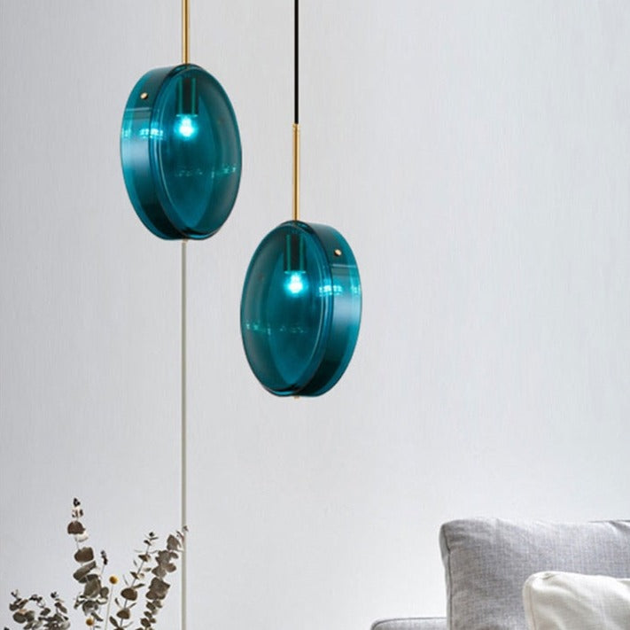 Suspension design arrondie en verre bleue Harpais - vue 5 sur 8