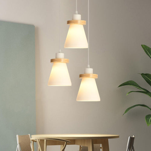 Suspension scandinave LED abat-jour en verre et en bois Kaylie - vue 5 sur 9