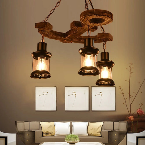 Lustre vintage avec base en forme d'ancre en bois Alaska - vue 5 sur 10