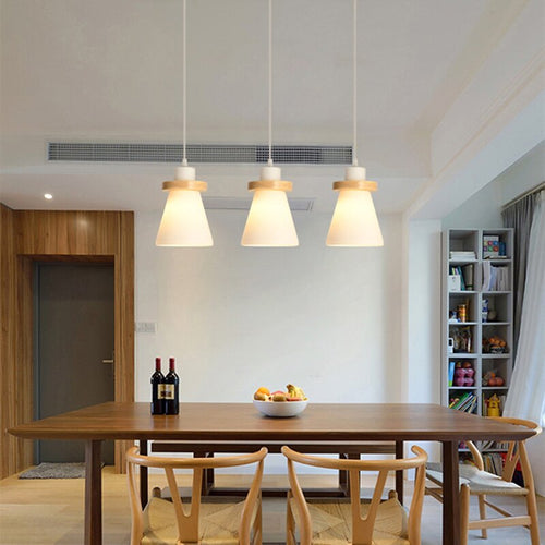 Suspension scandinave LED abat-jour en verre et en bois Kaylie - vue 6 sur 9