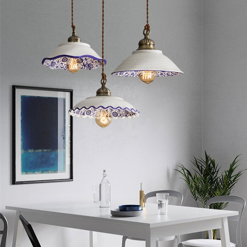 Suspension moderne LED abat-jour en céramique blanc Riya - vue 3 sur 7