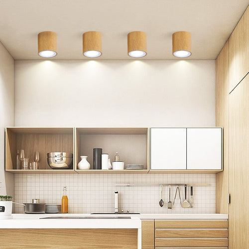 Spot scandinave LED circulaire en bois Rogely - vue 3 sur 11