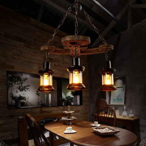 Lustre vintage avec base en forme d'ancre en bois Alaska - vue 3 sur 10