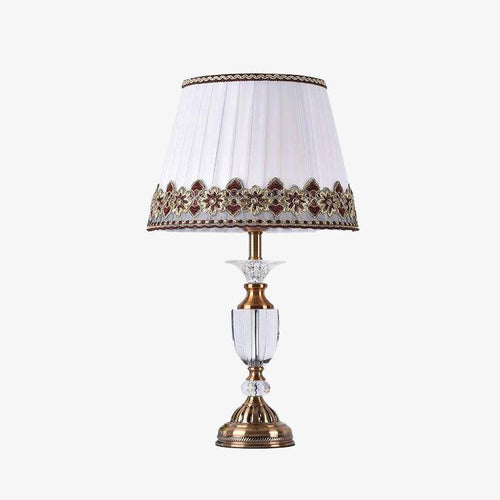 Lampe à poser rétro LED en verre cristal et abat-jour tissu