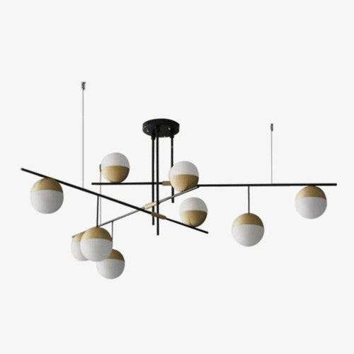 Lustre design avec branches et boules en verre et métal doré - vue 2 sur 7