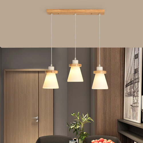 Suspension scandinave LED abat-jour en verre et en bois Kaylie - vue 3 sur 9