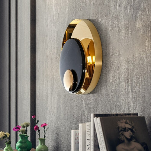 Applique murale design LED en marbre et laiton doré luxury - vue 3 sur 6