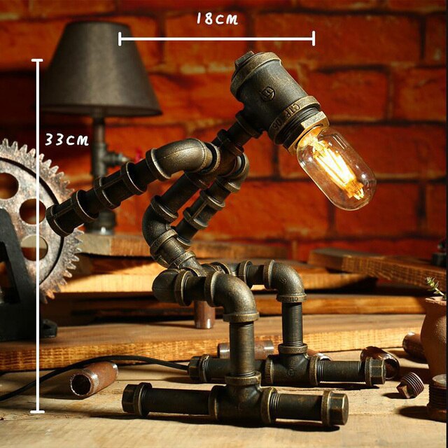 Lampe à poser industrielle LED figure robotique métallique Nile - vue 10 sur 15