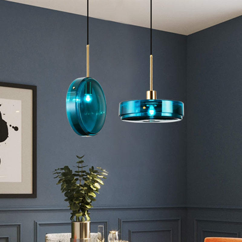 Suspension design arrondie en verre bleue Harpais - vue 4 sur 8