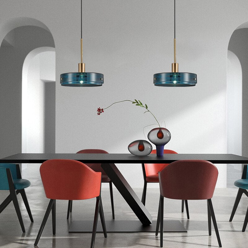 Suspension design arrondie en verre bleue Harpais - vue 2 sur 8