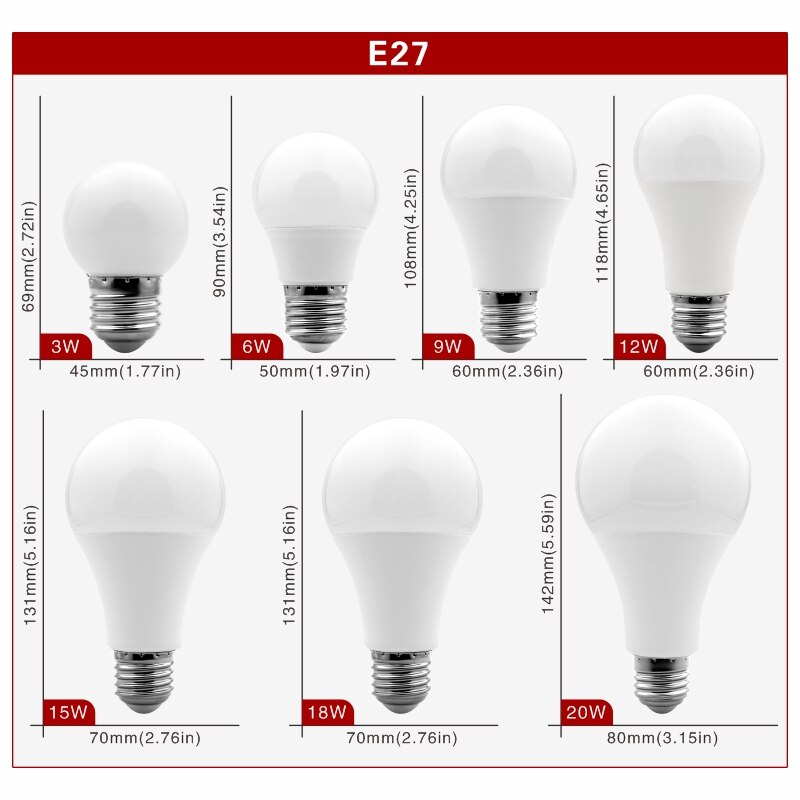 Lot de 7 ampoules E27 à LED (3W à 20W) - vue 2 sur 2