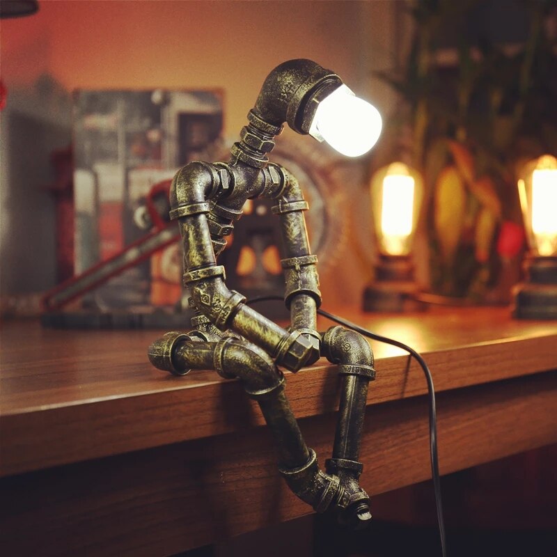 Lampe à poser industrielle LED figure robotique métallique Nile - vue 2 sur 15