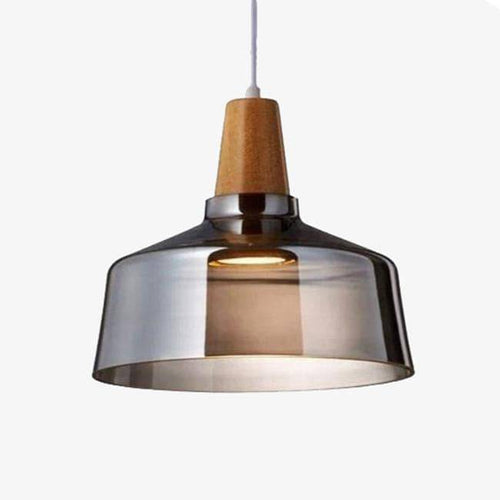 Suspension design LED en bois avec abat-jour arrondi en verre Nordic - vue 2 sur 15