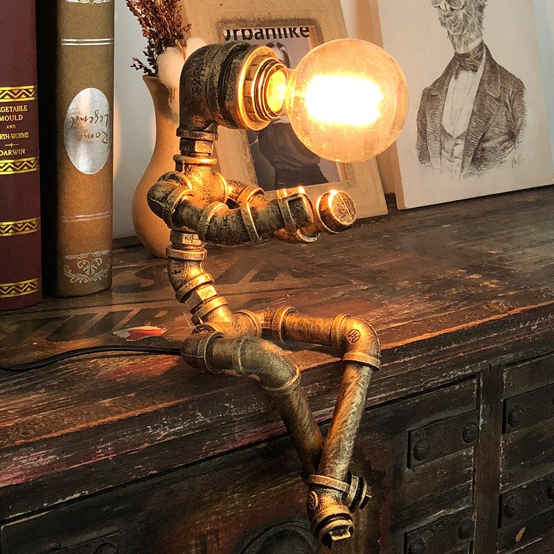 Lampe à poser industrielle LED figure robotique métallique Nile - vue 3 sur 15