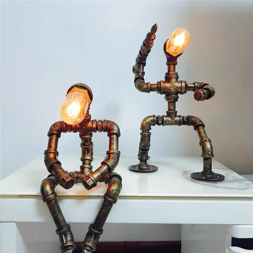 Lampe à poser industrielle LED figure robotique métallique Nile - vue 10 sur 15