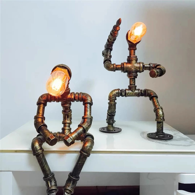 Lampe à poser industrielle LED figure robotique métallique Nile - vue 9 sur 15