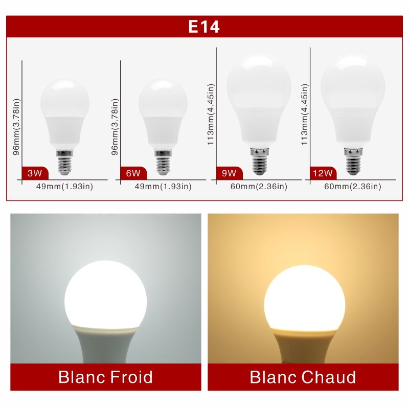 Lot de 4 ampoules E14 à LED (3W à 12W) - vue 2 sur 2