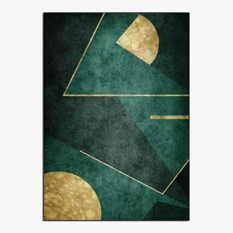 Tapis rectangle aux formes géométriques vertes et dorées
