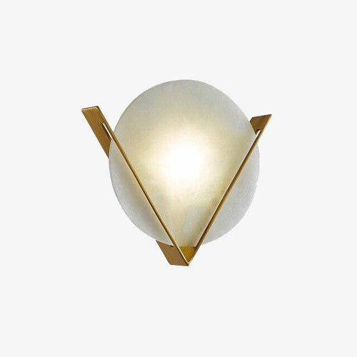 Applique murale design LED avec cercle en marbre et triangle doré - vue 2 sur 5
