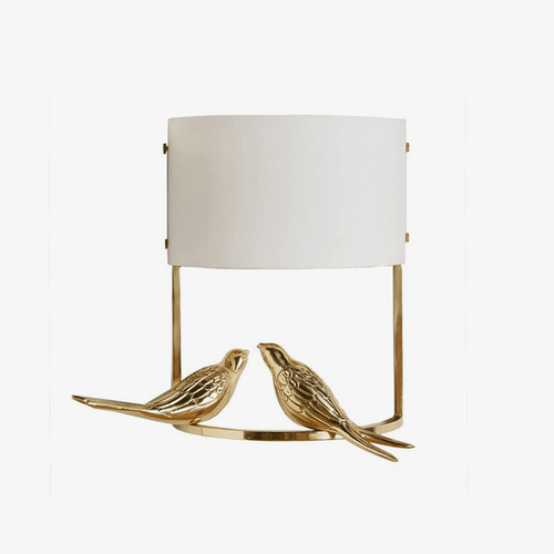 Applique murale design LED avec deux oiseaux dorés et abat-jour blanc - vue 2 sur 5