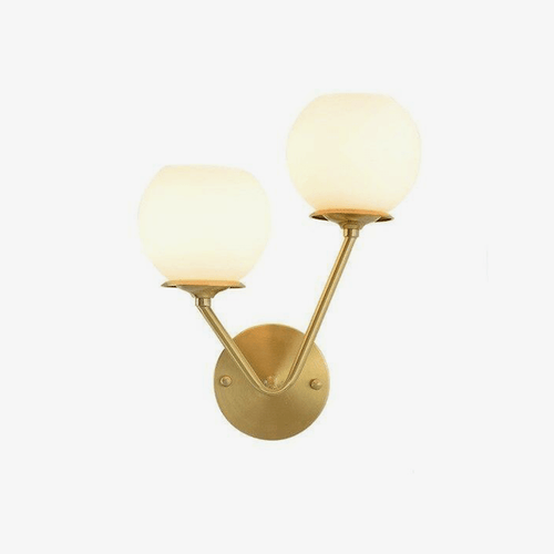 Applique murale design LED en métal doré avec double boule en verre - vue 2 sur 4