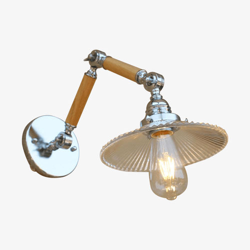 Applique murale LED ajustable Art Deco chromée, bois et verre - vue 2 sur 6
