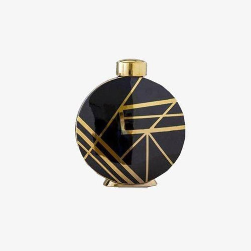 Vase design noir aux motifs géométriques abstraits dorés Luxury - vue 2 sur 9