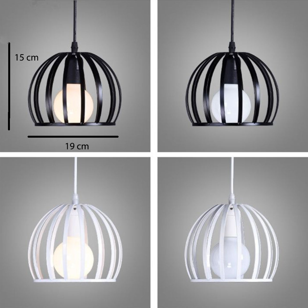 Suspension en cage ronde vintage (noir ou blanc) - vue 5 sur 7