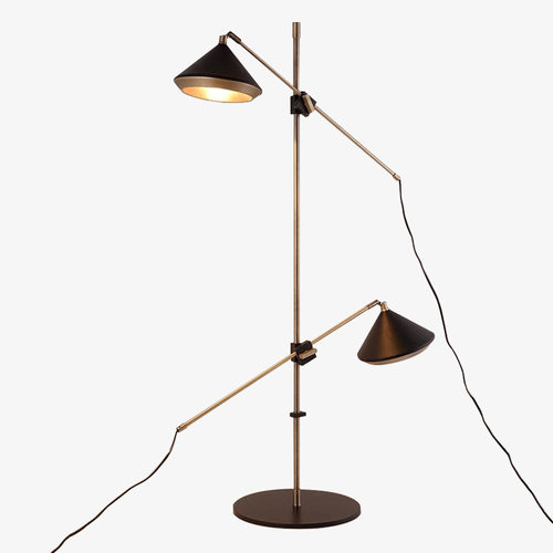 Lampadaire design avec deux abat-jours ajustables sur pied doré Sofa - vue 2 sur 6