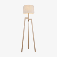 Lampadaire en bois Modern Wood sur 3 pieds avec abat-jour en tissu