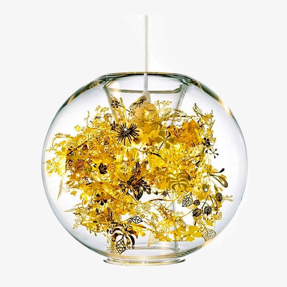 Lampe à poser boule en verre avec feuilles