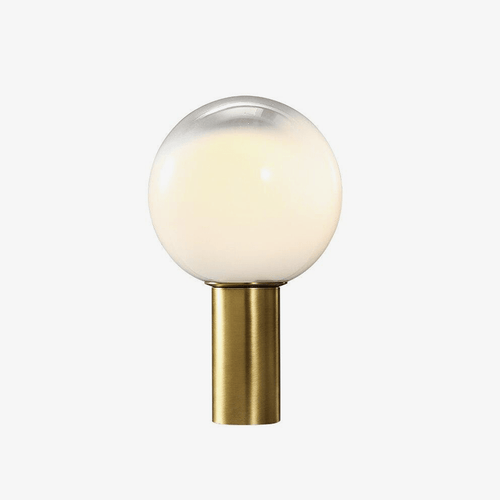 Lampe à poser design LED de forme cylindrique dorée et boule en verre blanc - vue 2 sur 5