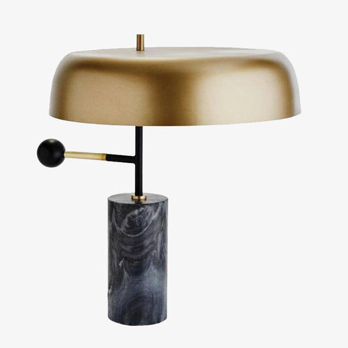 Lampe à poser design LED en marbre avec abat-jour arrondi doré - vue 2 sur 4