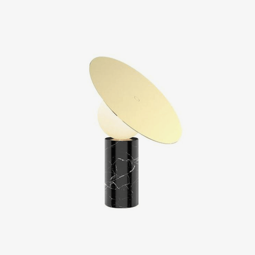 Lampe à poser design LED en marbre avec boule et disque en verre - vue 2 sur 7