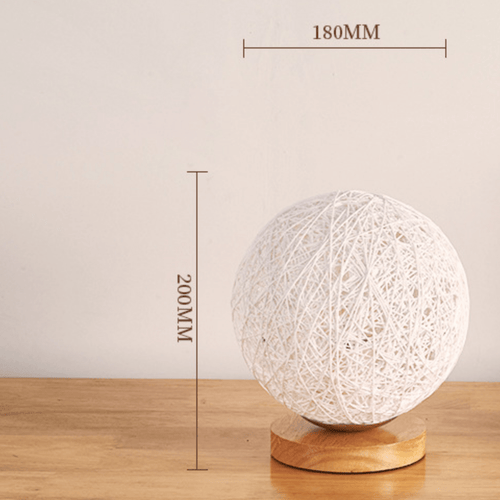 Lampe à poser LED avec socle bois et boule en tissu de couleur Wicker - vue 7 sur 6
