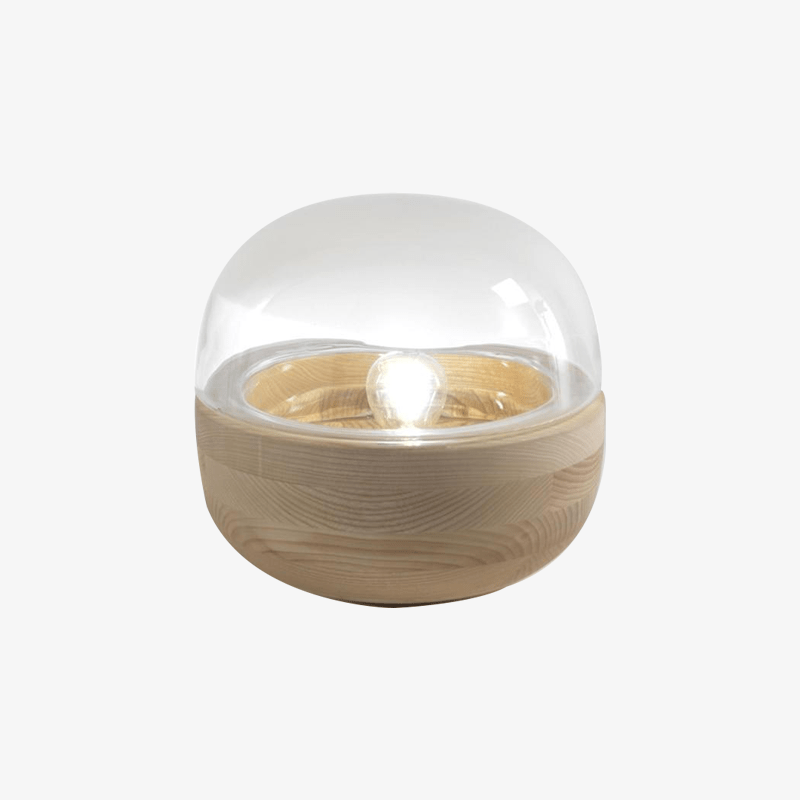 Lampe à poser moderne LED avec base en bois et socle en verre arrondie - vue 1 sur 4