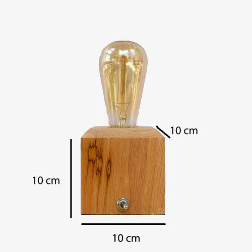 Lampe à poser sur bureau ou de chevet avec socle cubique en bois - vue 3 sur 3