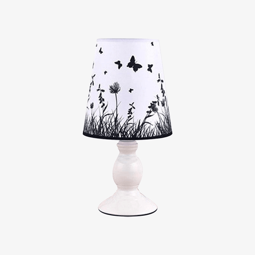 Lampe de chevet blanche avec abat-jour en tissu avec papillon et fleurs - vue 2 sur 8