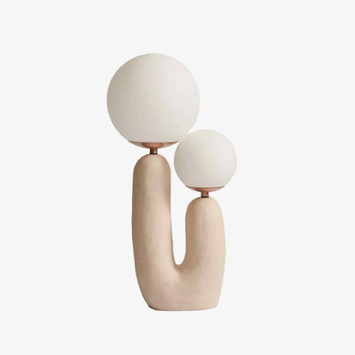 Lampe de chevet design LED en résine rose et double boule en verre - vue 2 sur 8