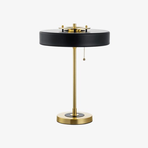 Lampe de chevet doré et abat-jour métal noir cylindrique Mesa - vue 2 sur 7
