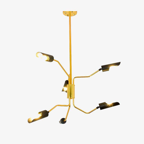 Lustre design à LED avec bras articulés dorés et lampes noires - vue 2 sur 8