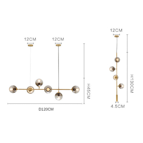 Lustre design LED en métal avec plusieurs boules en verre rétro - vue 7 sur 6