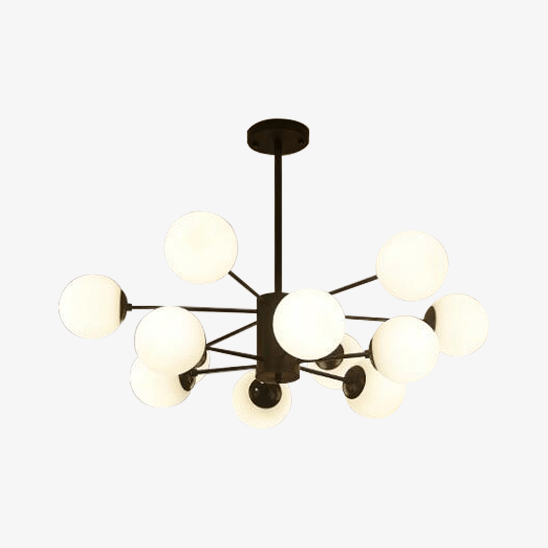 Lustre design noir avec plusieurs branches et lampe en verre Vintage - vue 3 sur 4