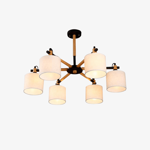 Lustre en bois et abat-jour en tissu - vue 3 sur 3
