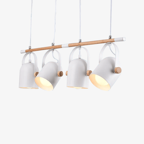 Lustre LED avec barre en bois et spots métal ajustables - vue 2 sur 5