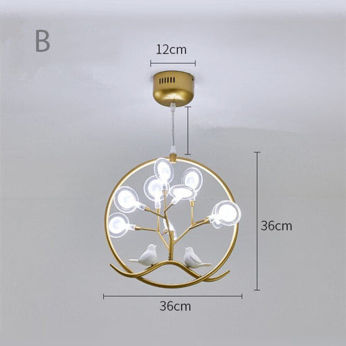 Lustre moderne avec arbre et oiseaux dans anneau Rhym - vue 19 sur 18