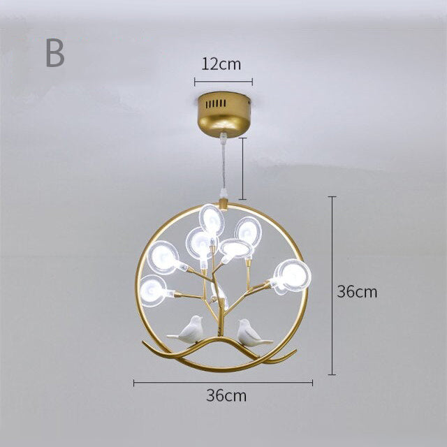 Lustre moderne avec arbre et oiseaux dans anneau Rhym - vue 18 sur 18