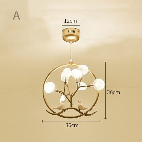 Lustre moderne avec arbre et oiseaux dans anneau Rhym - vue 14 sur 18
